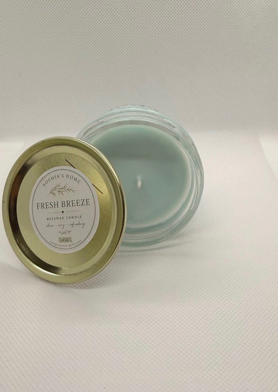 Fresh Breeze 16 oz beeswax candle in a glass jar