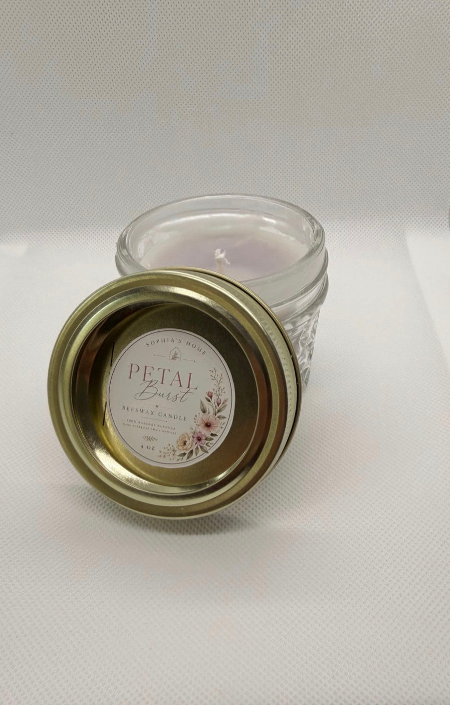 Petal Burst candle with the lid removed